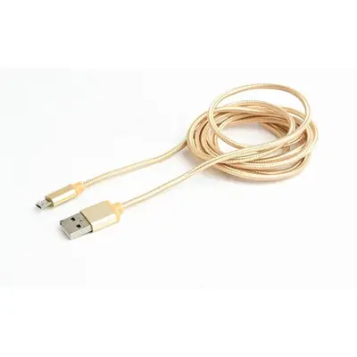 Gembird Cotton braided Micro-USB cable with metal connectors 1,8m Gold