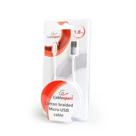 Gembird USB-A 2.0 -> USB-B 2.0 micro M/M adatkábel 1.8m ezüst szövet birítás – 2. kép