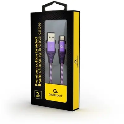 Gembird USB-A 2.0 -> Lightning M/M adatkábel 2m lila-fehér Premium – 2. kép