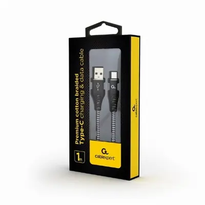Gembird CC-USB2B-AMCM-1M-BW Premium cotton braided Type-C USB charging and data cable 1m Black/White – 2. kép