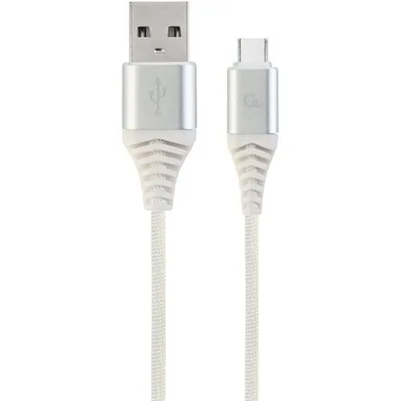 Gembird USB-C -> USB-A 2.0 M/M adatkábel 1m ezüst-fehér szövet borítás