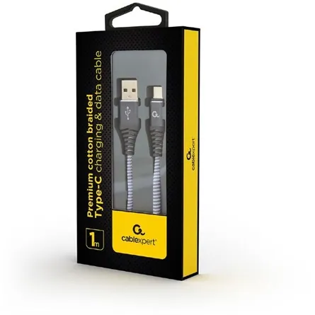Gembird USB-C -> USB-A 2.0 M/M adatkábel 1m ezüst-fehér szövet borítás – 2. kép