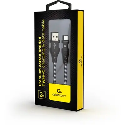 Gembird CC-USB2B-AMCM-2M-BW Premium cotton braided Type-C USB charging and data cable 2m Black/White – 2. kép