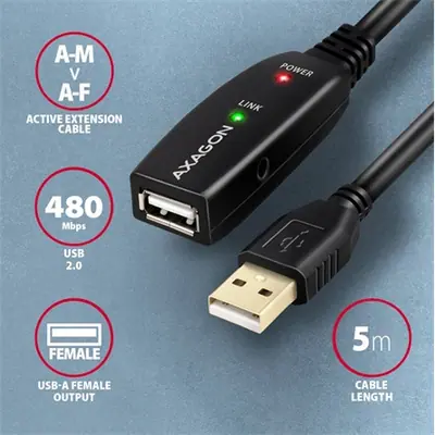 AXAGON ADR-205 USB Repeater cable 5m Black – 2. kép