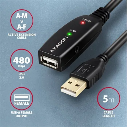 AXAGON ADR-205 USB Repeater cable 5m Black – 2. kép