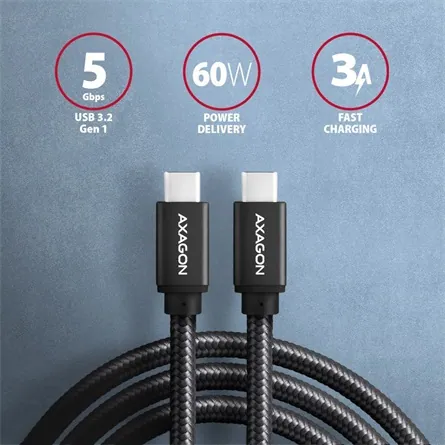 AXAGON BUCM3-CM20AB Speed USB-C > USB-C 3.2 Gen 1 Cable 2m Black – 2. kép