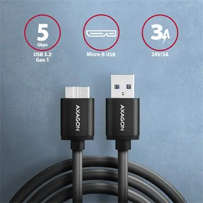 AXAGON BUMM3-AM10AB Speed Micro-B USB > USB-A 3.2 Gen 1m Black – 2. kép
