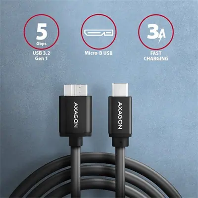 AXAGON BUMM3-CM10AB Speed Micro-B USB > USB-C 3.2 Gen 1m Black – 2. kép
