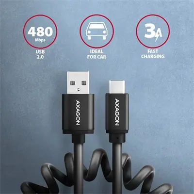 AXAGON BUCM-AM10TB Twister USB-C > USB-A Cable 0,6m Black – 2. kép