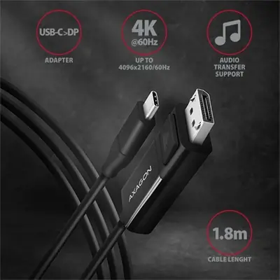 AXAGON RVC-DPC USB-C > DisplayPort cable 1,8m Black – 2. kép