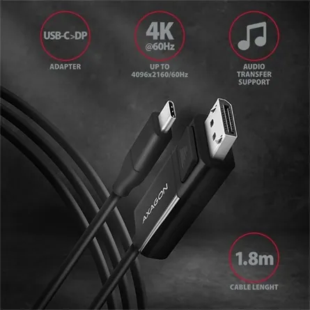 AXAGON RVC-DPC USB-C > DisplayPort cable 1,8m Black – 2. kép