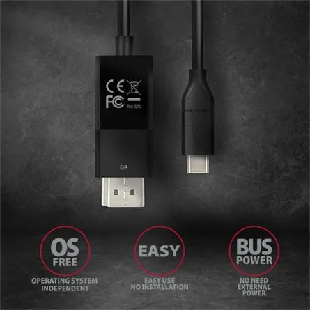 AXAGON RVC-DPC USB-C > DisplayPort cable 1,8m Black – 5. kép