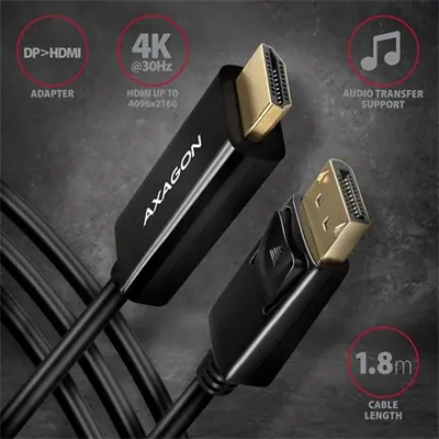 AXAGON RVD-HI14C2 DisplayPort to HDMI active cable 4K@30Hz 1,8m Black – 2. kép
