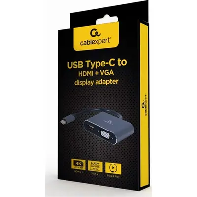 Gembird A-USB3C-HDMIVGA-01 USB Type-C to HDMI + VGA Display adapter Space Grey – 2. kép