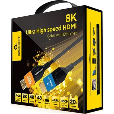 Gembird AOC HDMI 2.1 Ethernet -> HDMI 2.1 Ethernet M/M aktív video kábel 20m fekete – 2. kép