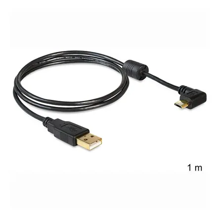 Delock USB-A 2.0 -> USB-B 2.0 micro M/M adatkábel 1m fekete 90°-os csatlakozó – 2. kép