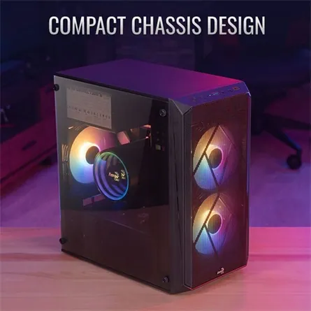 Aerocool CS-107 Mesh FRGB táp nélküli ablakos MT Mini Tower számítógépház fekete – 6. kép