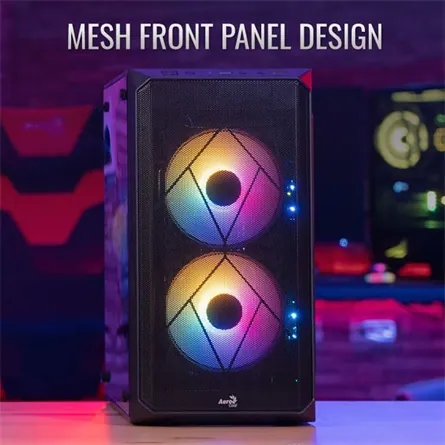 Aerocool CS-107 Mesh FRGB táp nélküli ablakos MT Mini Tower számítógépház fekete – 7. kép