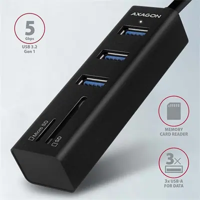 AXAGON HMA-CR3A USB3.2 multiport Hub 3-port + SD/microSD metal – 2. kép