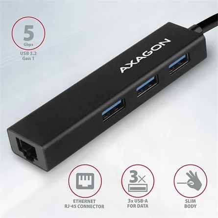 AXAGON HMA-GL3A USB3.2 multiport Hub 3-port + LAN metal black – 2. kép