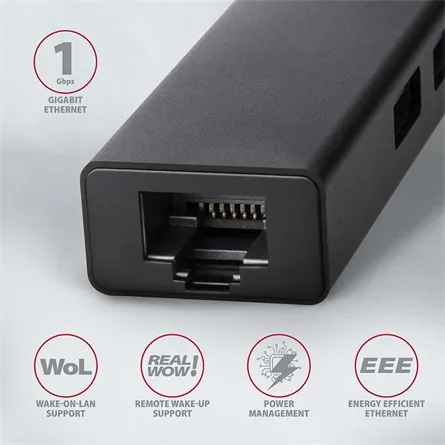 AXAGON HMA-GL3A USB3.2 multiport Hub 3-port + LAN metal black – 3. kép