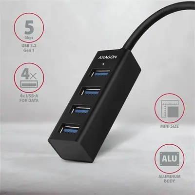 AXAGON HUE-M1A SuperSpeed USB-A Mini Hub 4-Portos USB3.2 HUB Metal black – 2. kép