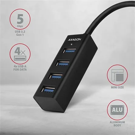 AXAGON HUE-M1C USB3.2 Type-C Hub 4-port metal black – 2. kép