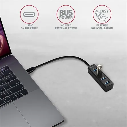 AXAGON HUE-M1C USB3.2 Type-C Hub 4-port metal black – 3. kép