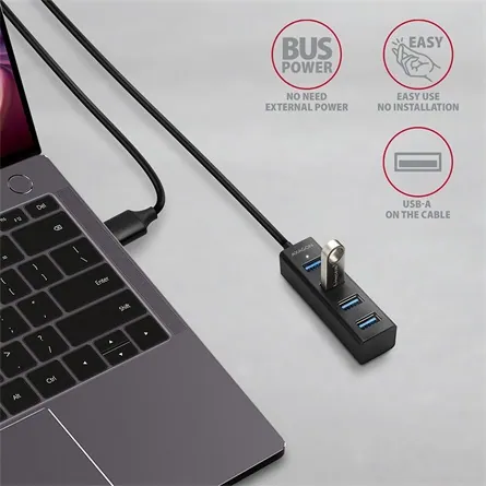 AXAGON HUE-M1AL SuperSpeed USB-A Mini Hub 4-Portos USB3.2 HUB Metal black – 3. kép