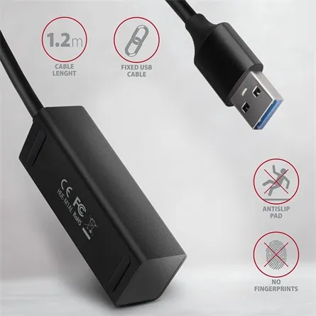 AXAGON HUE-M1AL SuperSpeed USB-A Mini Hub 4-Portos USB3.2 HUB Metal black – 4. kép