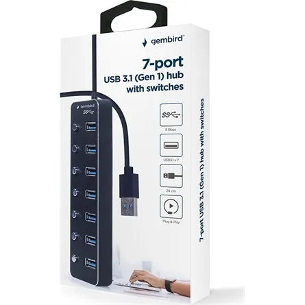 Gembird UHB-U3P7P-01 7-portos USB3.1 HUB Black – 3. kép