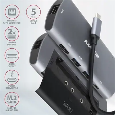 AXAGON HMC-6M2 SuperSpeed USB-C Combo 6in1 Hub – 2. kép