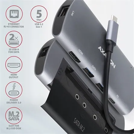 AXAGON HMC-6M2 SuperSpeed USB-C Combo 6in1 Hub – 2. kép
