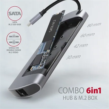 AXAGON HMC-6M2 SuperSpeed USB-C Combo 6in1 Hub – 3. kép