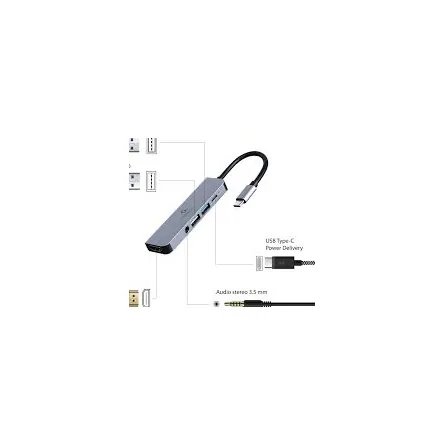 Gembird A-CM-COMBO5-02 5-port 87W USB-C dokkoló szürke – 2. kép