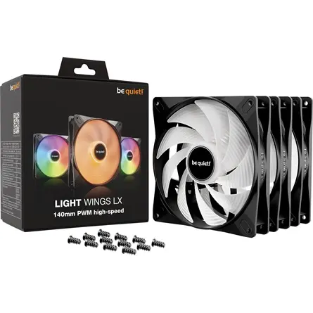 Be Quiet! Cooler 14cm - LIGHT WINGS LX 140mm PWM high-speed Triple-Pack (RGB, 1800rpm, 30,5dB, fekete) – 3. kép