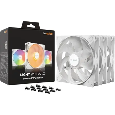 Be Quiet! Cooler 14cm - LIGHT WINGS LX 140mm PWM White Triple-Pack (RGB, 1200rpm, 22,9dB, fehér) – 4. kép