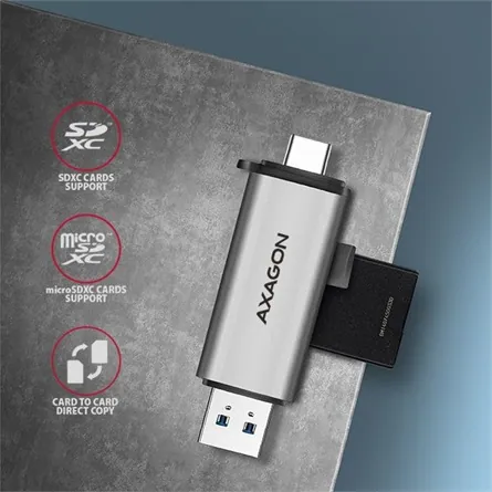 AXAGON CRE-SAC SUPERSPEED USB-C+USB-A Card Reader Black – 4. kép