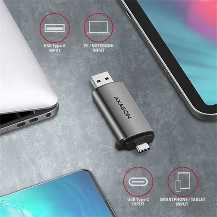 AXAGON CRE-SAC SUPERSPEED USB-C+USB-A Card Reader Black – 5. kép