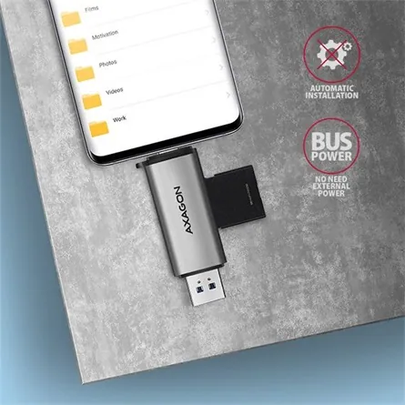 AXAGON CRE-SAC SUPERSPEED USB-C+USB-A Card Reader Black – 6. kép