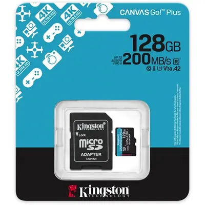 Kingston 128GB microSDXC Canvas Go Plus Gen4 Class 10 UHS-I U3 + adaper