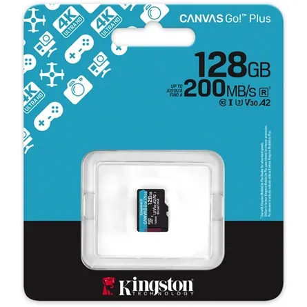 Kingston 128GB microSDXC Canvas Go Plus Gen4 Class 10 UHS-I U3 adaper nélkül