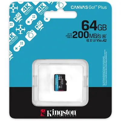 Kingston 64GB microSDXC Canvas Go Plus Gen4 Class 10 UHS-I U3 + adaper nélkül