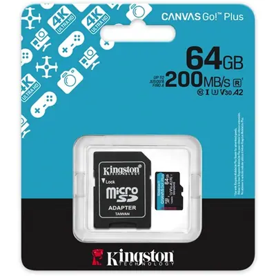 Kingston 64GB microSDXC Canvas Go Plus Gen4 Class 10 UHS-I U3 + adaper