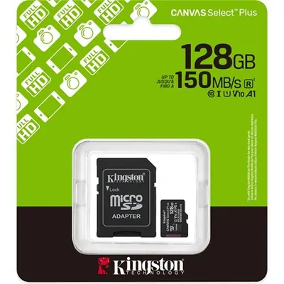 Kingston 128GB microSDXC Canvas Select Plus Gen3 Class 10 UHS-1 A1 V10 + adapterrel