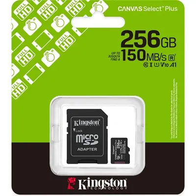 Kingston 256GB microSDXC Canvas Select Plus Gen3 Class 10 UHS-1 A1 V10 + adapterrel