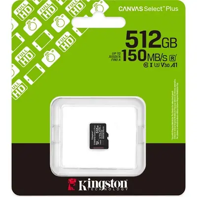 Kingston 512GB microSDXC Canvas Select Plus Gen3 Class 10 UHS-1 A1 V30 adapter nélkül