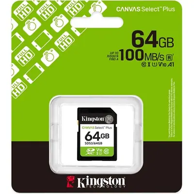 Kingston 64GB Canvas Select Plus UHS-1 U1 V10 SDXC memóriakártya