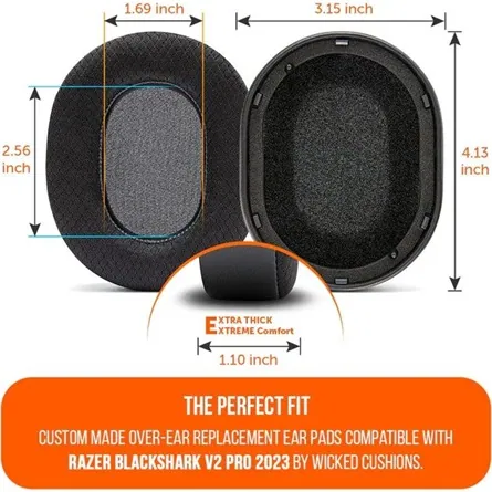 Wicked Cushions Razer Blackshark V2 2023 WC FreeZe Cooling Gel gaming fülpárna fekete – 5. kép