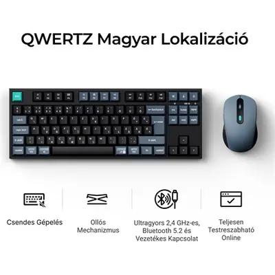 Keychron B33 Bluetooth / vezeték nélküli magyar Scissor Switch mechanikus billentyűzet + egér fekete-szürke – 2. kép